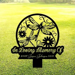 Personalized Dragonfly Memorial Sign In Loving Memory Yard Stakes Grave Marker Cemetery Decor Custom Metal Sign 2