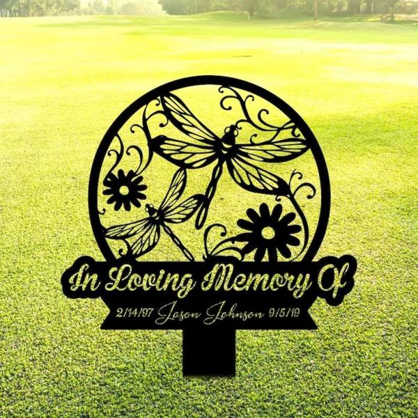 Personalized Dragonfly Memorial Sign In Loving Memory Yard Stakes Grave Marker Cemetery Decor Custom Metal Sign