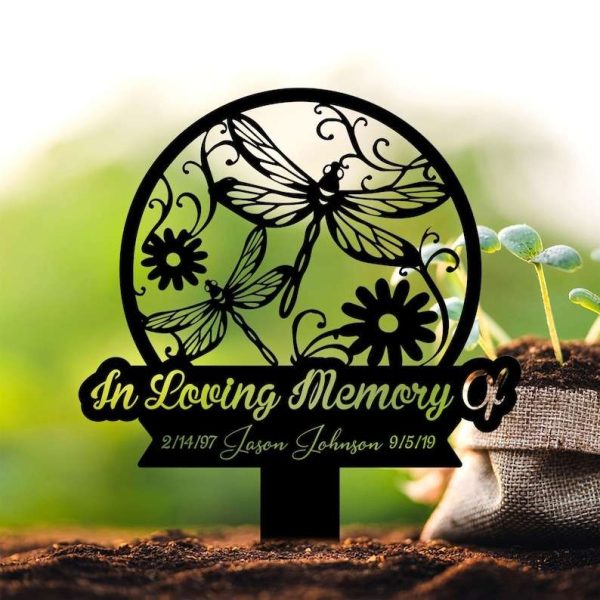 Personalized Dragonfly Memorial Sign In Loving Memory Yard Stakes Grave Marker Cemetery Decor Custom Metal Sign