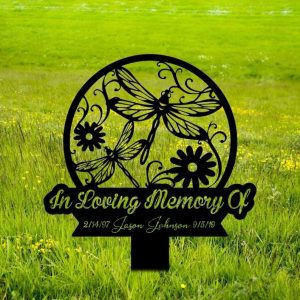 Personalized Dragonfly Memorial Sign In Loving Memory Yard Stakes Grave Marker Cemetery Decor Custom Metal Sign