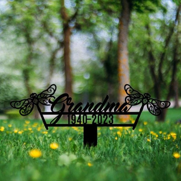 Personalized Dragonfly Memorial Sign Yard Stakes Mom Nana Grave Marker Cemetery Decor Custom Metal Sign