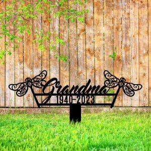 Personalized Dragonfly Memorial Sign Yard Stakes Mom Nana Grave Marker Cemetery Decor Custom Metal Sign 4