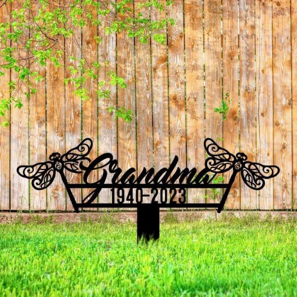 Personalized Dragonfly Memorial Sign Yard Stakes Mom Nana Grave Marker Cemetery Decor Custom Metal Sign