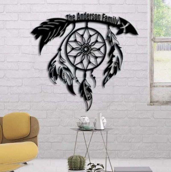 Personalized Dream Catcher Native American Sign Independence Day Veteran Day Patriotic Decor Custom Metal Sign