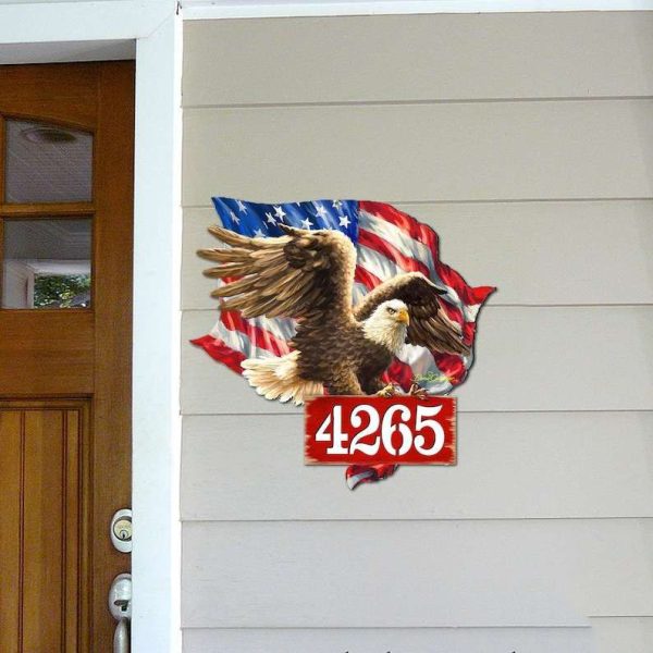 Personalized Eagle Address Sign Independence Day Veteran Day Patriotic Decor Custom Metal Sign