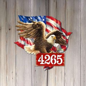 Personalized Eagle Address Sign Independence Day Veteran Day Patriotic Decor Custom Metal Sign