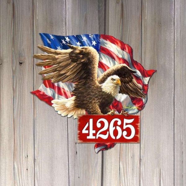 Personalized Eagle Address Sign Independence Day Veteran Day Patriotic Decor Custom Metal Sign