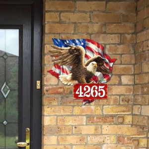 Personalized Eagle Address Sign Independence Day Veteran Day Patriotic Decor Custom Metal Sign