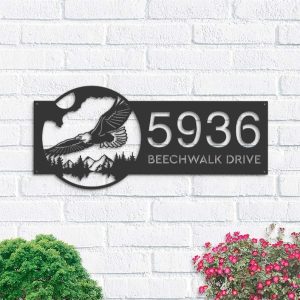 Personalized Eagle Flying Mountain Forest Scene Address Sign House Number Plaque Custom Metal Sign 1