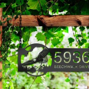 Personalized Eagle Flying Mountain Forest Scene  Address Sign House Number Plaque Custom Metal Sign