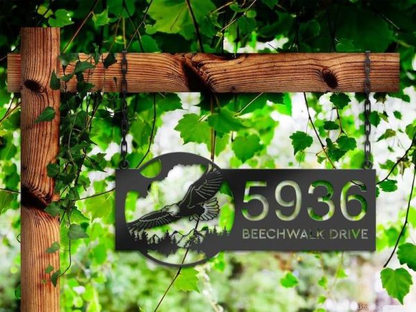 Personalized Eagle Flying Mountain Forest Scene  Address Sign House Number Plaque Custom Metal Sign