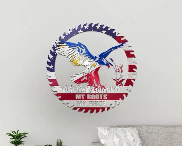 Personalized Eagle My Roots My Pride Sign Independence Day Veteran Day Home Decor Gift for Patriot Custom Metal Sign