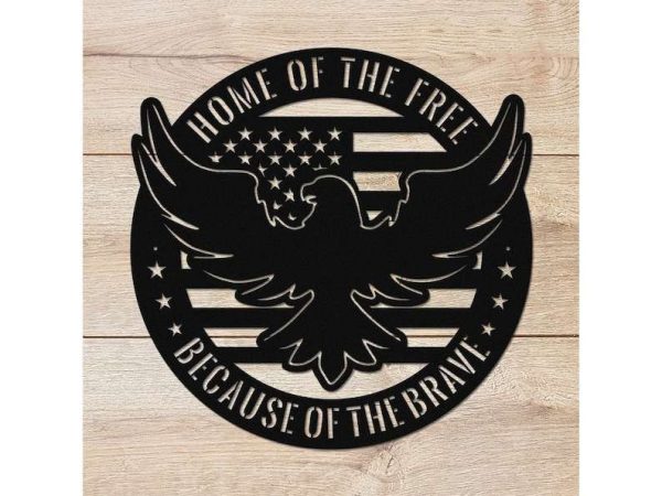 Personalized Eagle Sign Home of the Free Because of the Brave Independence Day Veteran Day Home Decor Gift for Patriot Custom Metal Sign