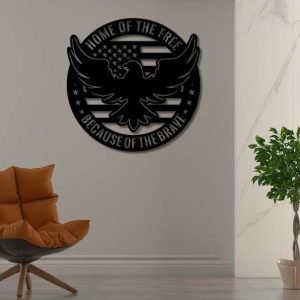 Personalized Eagle Sign Home of the Free Because of the Brave Independence Day Veteran Day Home Decor Gift for Patriot Custom Metal Sign 2