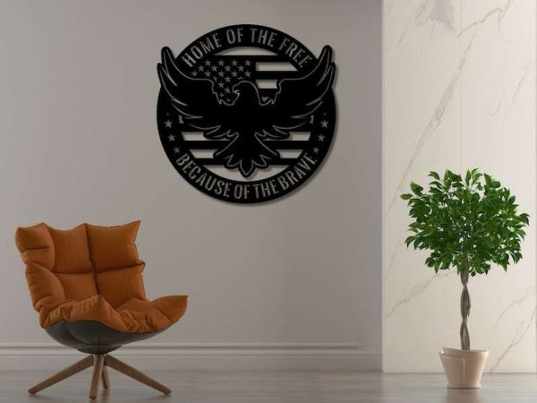 Personalized Eagle Sign Home of the Free Because of the Brave Independence Day Veteran Day Home Decor Gift for Patriot Custom Metal Sign