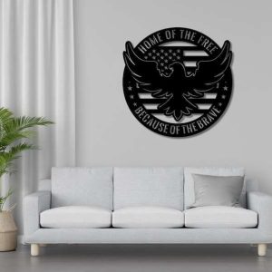 Personalized Eagle Sign Home of the Free Because of the Brave Independence Day Veteran Day Home Decor Gift for Patriot Custom Metal Sign 3