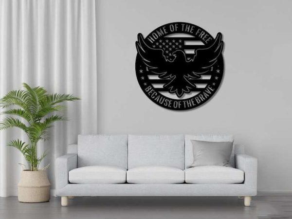 Personalized Eagle Sign Home of the Free Because of the Brave Independence Day Veteran Day Home Decor Gift for Patriot Custom Metal Sign