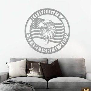 Personalized Eagle and Flag Family Name Sign Independence Day Veteran Day Patriotic Decor Custom Metal Sign 4