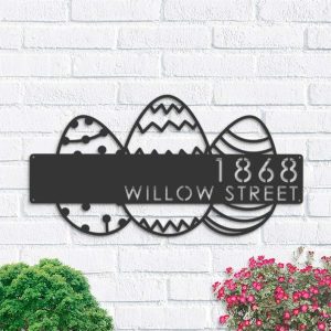 Personalized Easter Eggs Address Sign House Number Plaque Custom Metal Sign 1