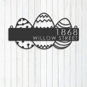 Personalized Easter Eggs Address Sign House Number Plaque Custom Metal Sign