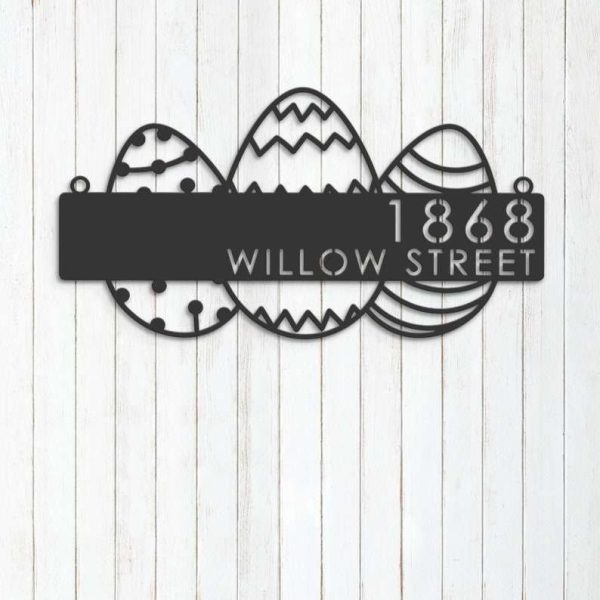 Personalized Easter Eggs Address Sign House Number Plaque Custom Metal Sign