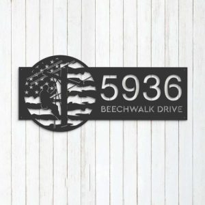 Personalized Electrician Lineman US Flag Custom Metal Sign Address Sign House Number Hanging 3