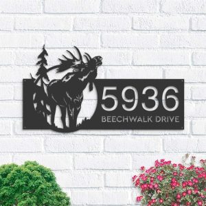 Personalized Elk Wild Life Forest Address Sign House Number Plaque Custom Metal Sign 1