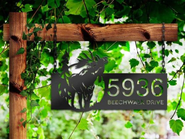 Personalized Elk Wild Life Forest Address Sign House Number Plaque Custom Metal Sign