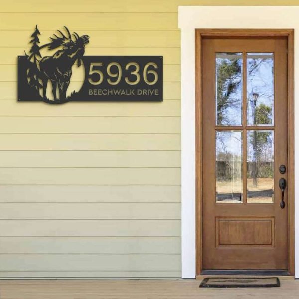 Personalized Elk Wild Life Forest Address Sign House Number Plaque Custom Metal Sign