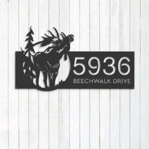 Personalized Elk Wild Life Forest Address Sign House Number Plaque Custom Metal Sign