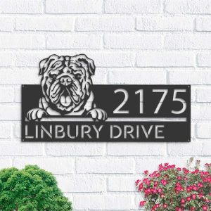 Personalized English Bulldog Dog Cute Puppy Address Sign House Number Plaque Custom Metal Sign 1