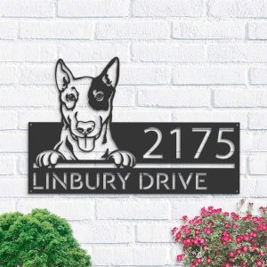 Personalized English Bullterrier Dog CUte Puppy Address Sign House Number Plaque Custom Metal Sign 1