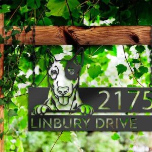 Personalized English Bullterrier Dog CUte Puppy Address Sign House Number Plaque Custom Metal Sign 2