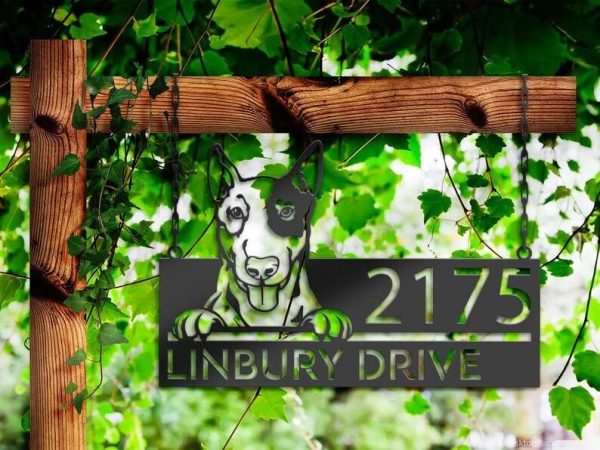 Personalized English Bullterrier Dog CUte Puppy Address Sign House Number Plaque Custom Metal Sign