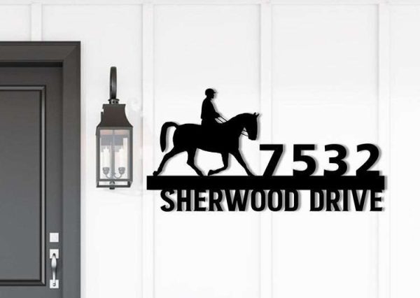 Personalized Equestrian Horse Rider Address Sign House Number Plaque Custom Metal Sign