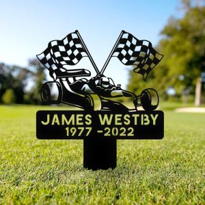 Personalized F1 Go Kart Racing Memorial Sign Yard Stakes Grave Marker Cemetery Decor Custom Metal Sign