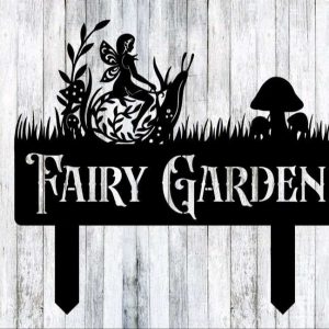 Personalized Fairy and Snail Garden Mushroom Decorative Custom Metal Sign 1