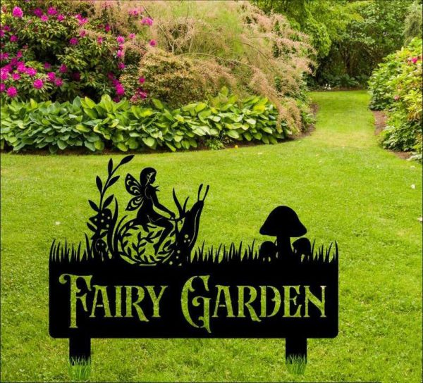 Personalized Fairy and Snail Garden Mushroom Decorative Custom Metal Sign