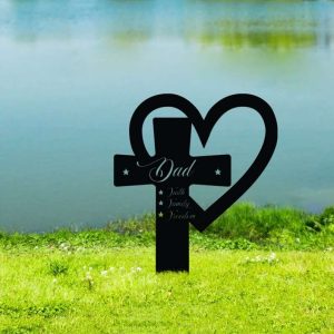 Personalized Faith Family Freedom Cross Memorial Sign Yard Stakes Pet Grave Marker Cemetery Decor Custom Metal Sign 3