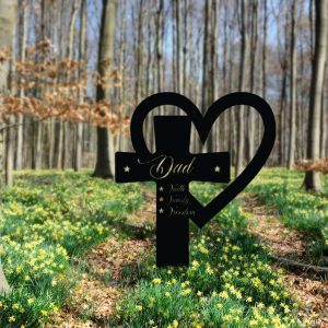 Personalized Faith Family Freedom Cross Memorial Sign Yard Stakes Pet Grave Marker Cemetery Decor Custom Metal Sign 4