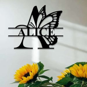 Personalized Family Name Butterfly Split Monogram Garden Decorative Custom Metal Sign 2