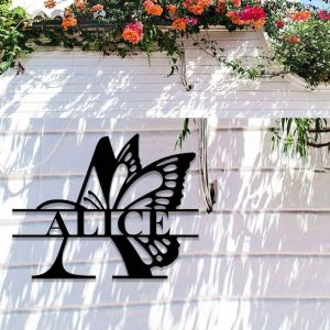 Personalized Family Name Butterfly Split Monogram Garden Decorative Custom Metal Sign 4