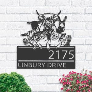 Personalized Farm Animals Farmhouse Ranch Address Sign House Number Plaque Custom Metal Sign