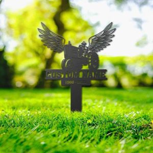 Personalized Farmer with Wings Memorial Sign Yard Stakes Grave Tractor Marker Cemetery Decor Custom Metal Sign 3