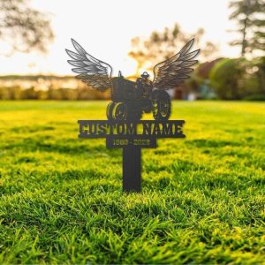 Personalized Farmer with Wings Memorial Sign Yard Stakes Grave Tractor Marker Cemetery Decor Custom Metal Sign 4