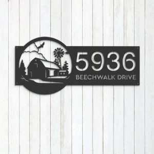 Personalized Farmhouse Ranch Barn Windmill Address Sign House Number Plaque Custom Metal Sign