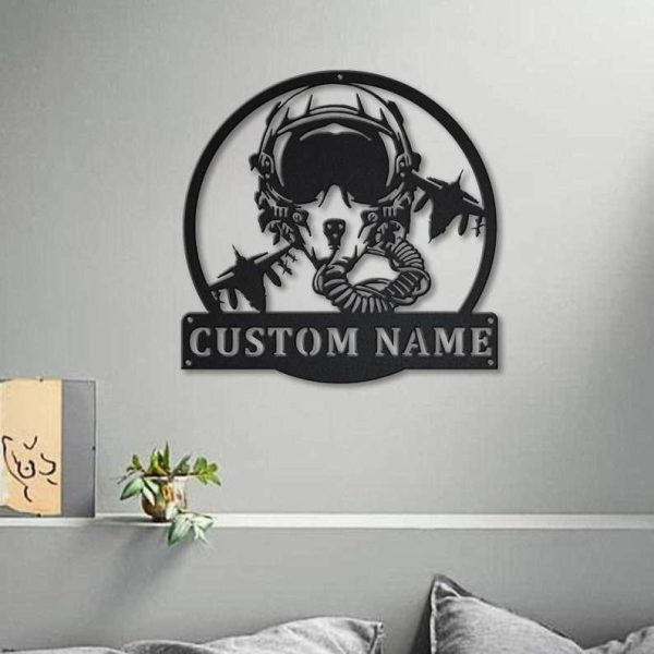 Personalized Fighter Pilot Sign Air Force Independence Day Jet Fighter Veteran Day Patriotic Decor Gift Custom Metal Sign