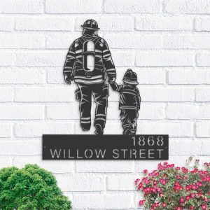 Personalized Firefighter Father and Son Fireman Address Sign House Number Plaque Custom Metal Sign 1