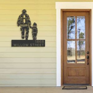 Personalized Firefighter Father and Son Fireman Address Sign House Number Plaque Custom Metal Sign 2