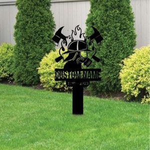 Personalized Firefighter in Flame Memorial Sign Yard Stakes Firefighter Grave Marker Cemetery Decor Custom Metal Sign 2